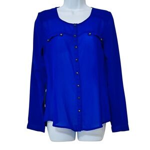 Charlotte Russe Blue Sheer Button Front Stud Detail Blouse Women’s Size Small